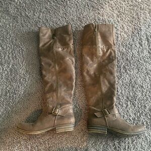 Brown Knee-High Boots with Buckle